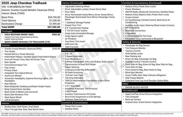 2020 Jeep Cherokee Trailhawk 4X4