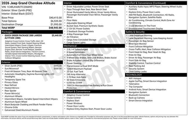 2026 Jeep Grand Cherokee GRAND CHEROKEE LAREDO ALTITUDE 4X4