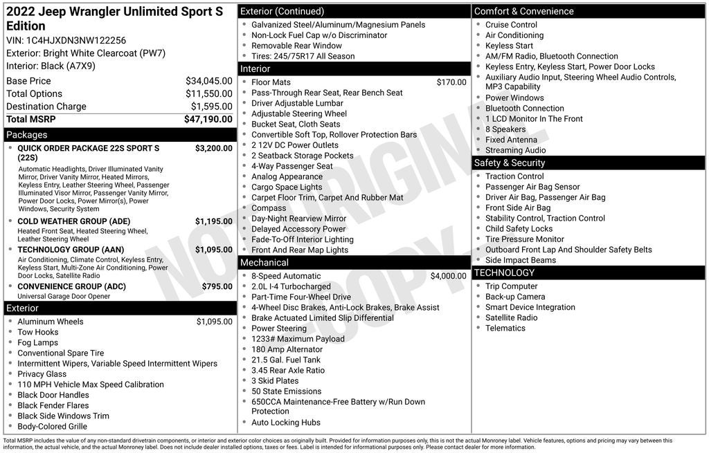 2022 Jeep Wrangler Unlimited Sport S