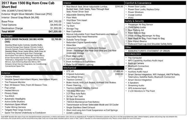 2017 RAM 1500 Big Horn Crew Cab 4x4 5'7" Box